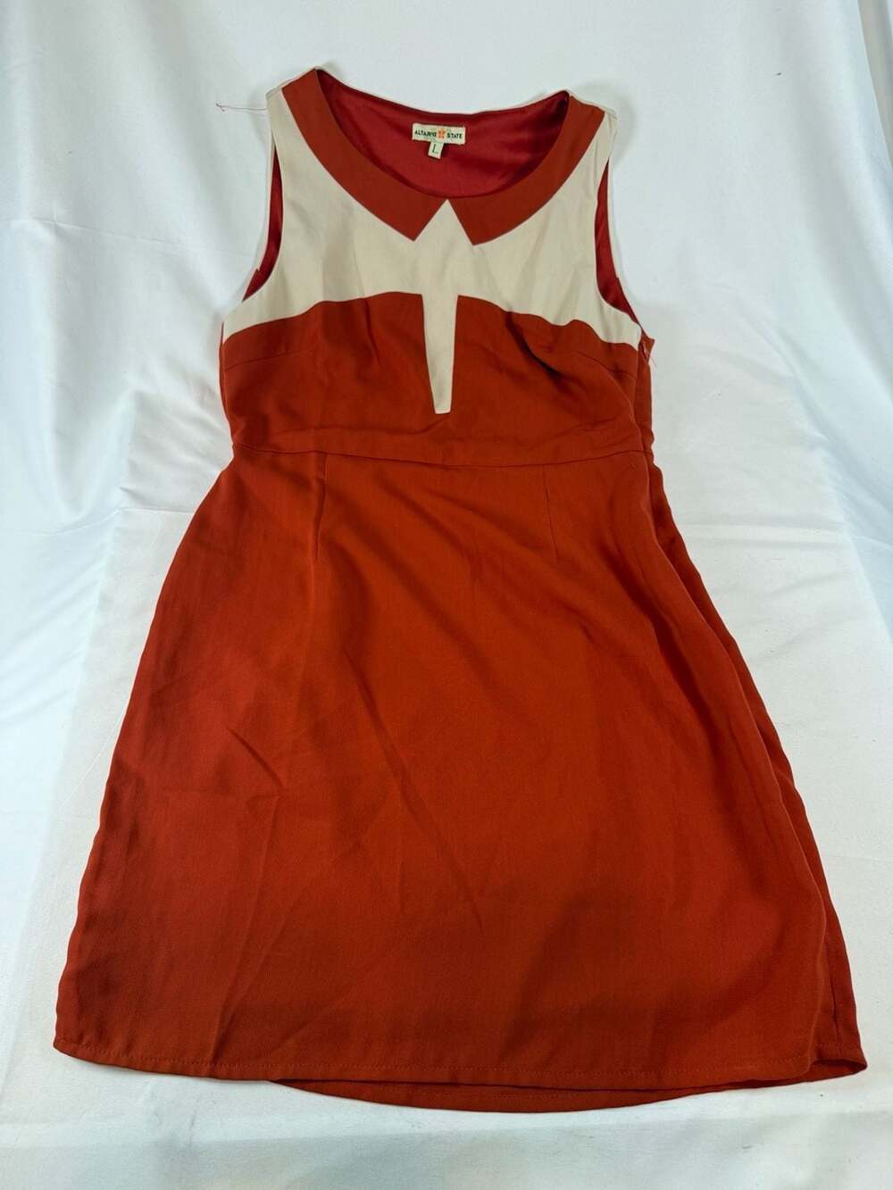 Altar'd State Womens Dress Size L Red Beige Color Block Sleeveless Old Money Pre